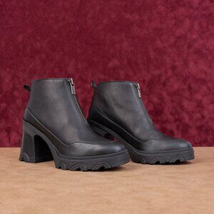 Sorel Women Brex Waterproof Black Leather Platform Chelsea Ankle Boots sz 10.5